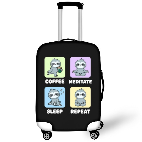 Sloth Coffee Meditate Sleep Repeat Kawaii Luggage Covers