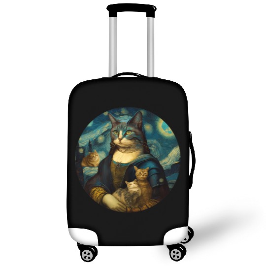 Mona Lisa With Cats Starry Night Van Gogh Painting Luggage Covers