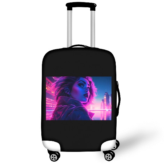 Synthwave Girl - Futuristic Design neon colors Luggage Covers
