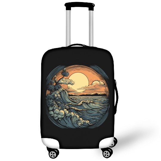 serene ocean sunset with large waves (4) Luggage Covers