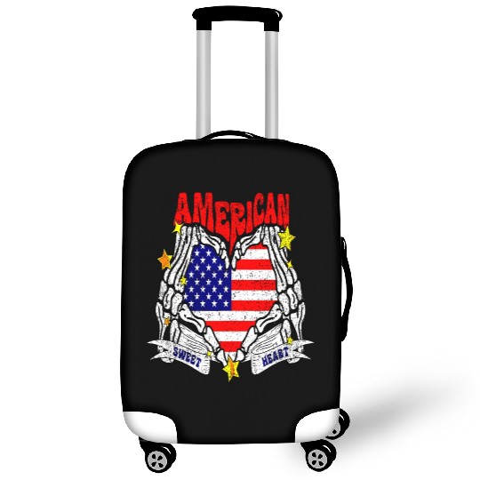 America Sweet Heart Skeleton Hands Heart Flag 4th Luggage Covers