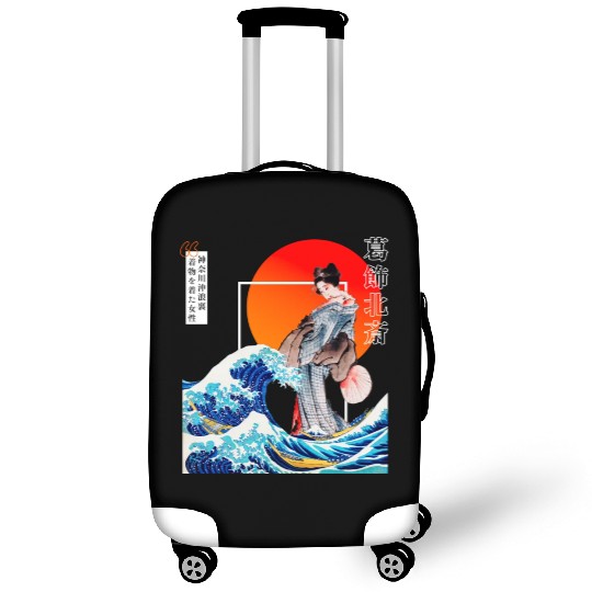 The Great Wave off Kanagawa'n woman wearing kimono Luggage Covers