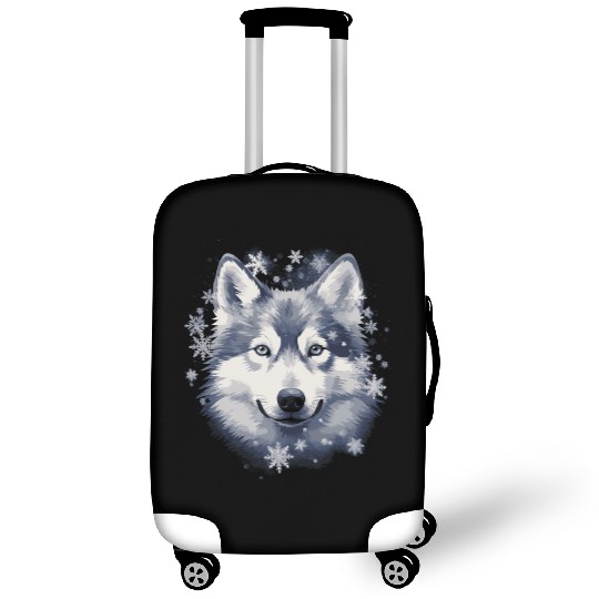 Husky dog and snowflakes Luggage Covers