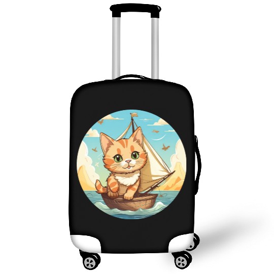 Sailing Cat on Sailboat, Sunset Animal Design Luggage Covers