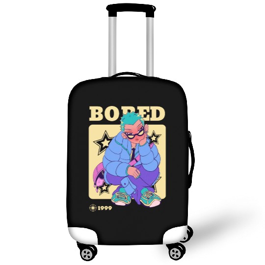 Black Cream Blue Y2K Anime Illustrated Bored Luggage Covers