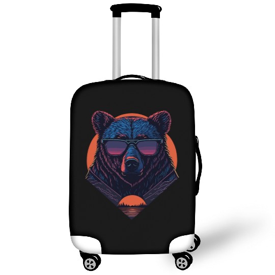 Synthwave Bear with sunset Luggage Covers