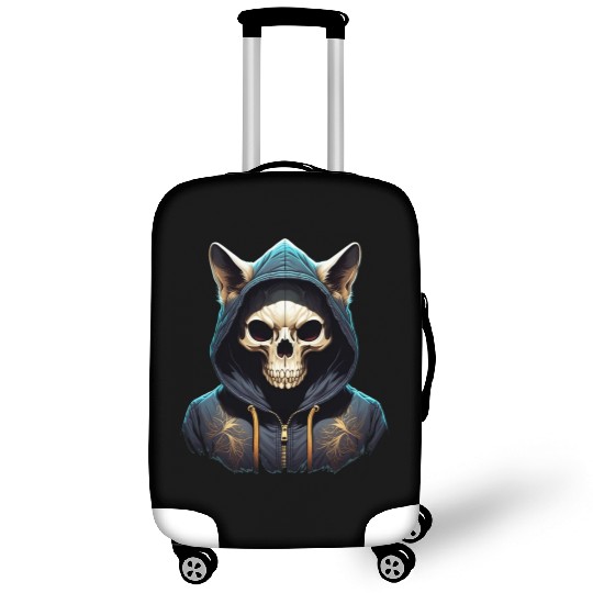 Hooded Feline Skull: Skeletal Elegance with Claw Luggage Covers