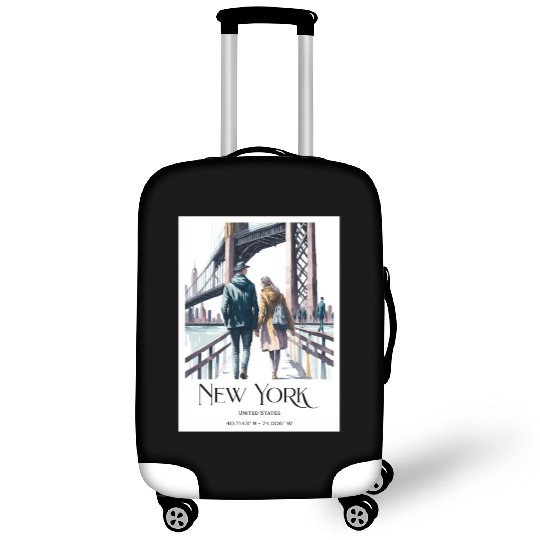 Watercolor painting loving couple in New York City Luggage Covers