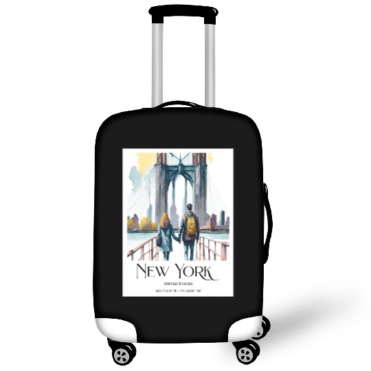 Watercolor painting loving couple in New York City Luggage Covers