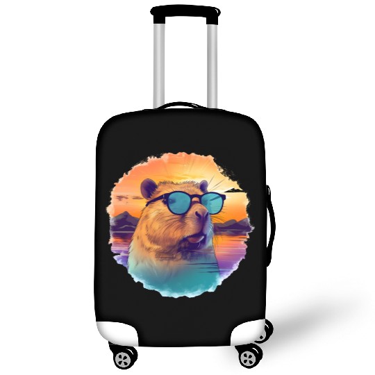 Sunset Serenity: Rustic Capybara Stripe Illustrate Luggage Covers