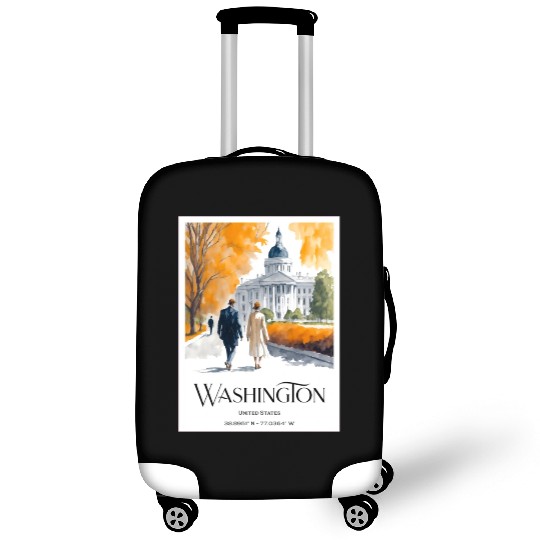 Watercolor painting loving couple in Washington DC Luggage Covers