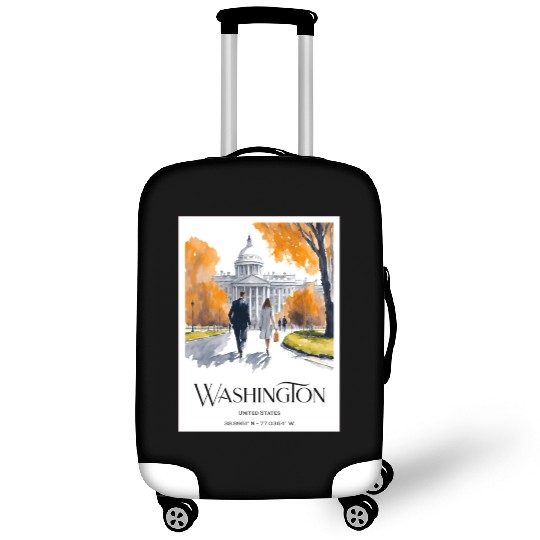 Watercolor painting loving couple in Washington DC Luggage Covers