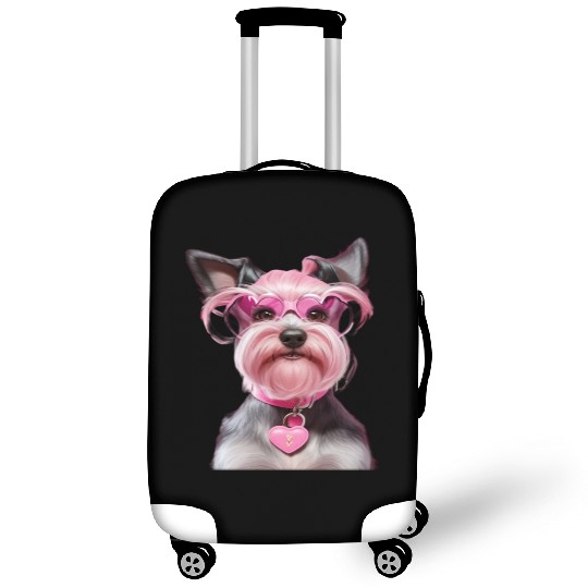 Schnauzer Wearing Pink Locking Heart Luggage Covers