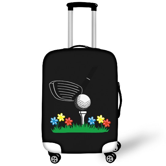 Golf stick and ball on grass field with flowers Luggage Covers