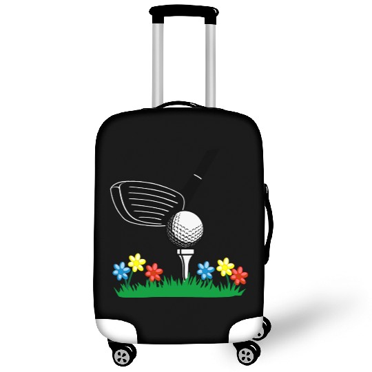 Golf stick and ball on grass field with flowers Luggage Covers