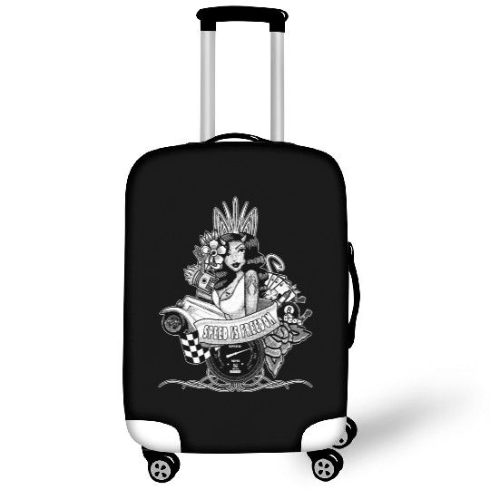 Pin up, Hot rod and Speedometer, black and white Luggage Covers