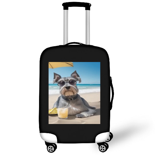 Schnauzer Chilling at Beach with a Drink Luggage Covers