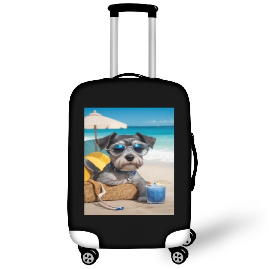 Schnauzer Chilling at the Beach with a Drink Luggage Covers