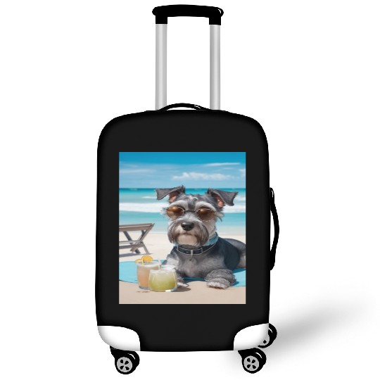 Schnauzer Chilling at the Beach with a Drink Luggage Covers