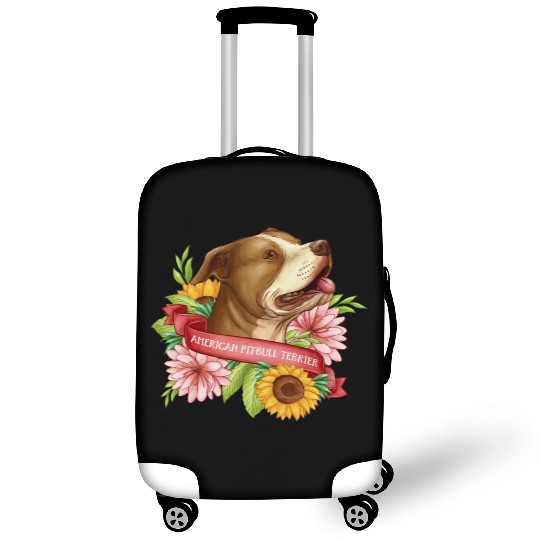 Hand drawn pitbull with flower hoop Luggage Covers