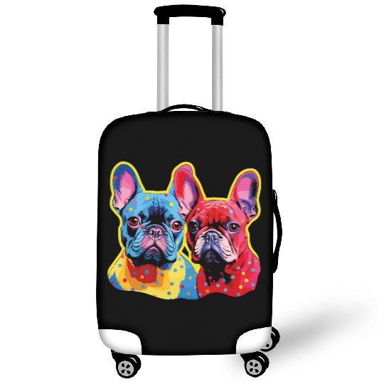 Duo of Multicolored French Bulldogs Luggage Covers