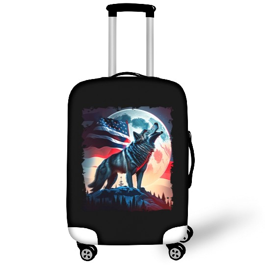 America wolf under Moon with American Flag Luggage Covers