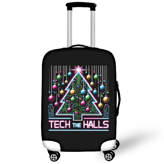 Tech the Halls - Christmas Tree in 8-bit Neon Luggage Covers