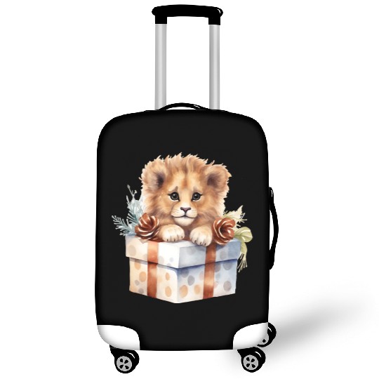 African Lion inside a Christmas gift box Luggage Covers