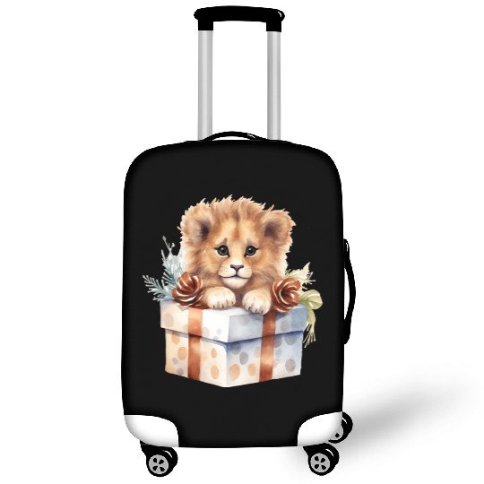 African Lion inside a Christmas gift box Luggage Covers