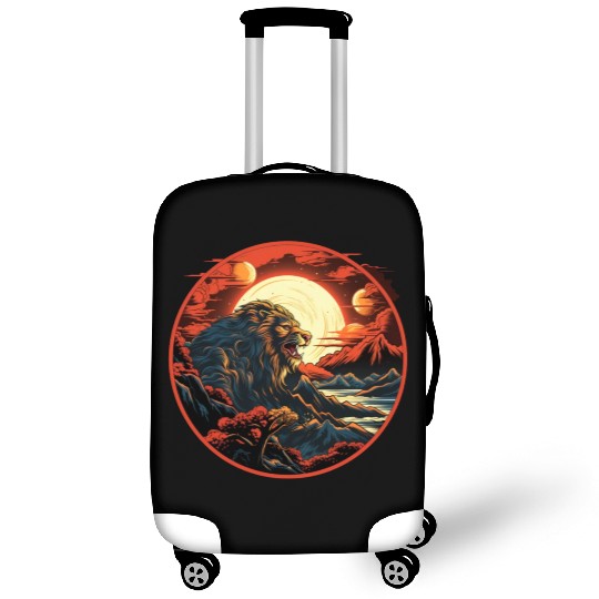 Red Japanese Style Mountain Lion Art Luggage Covers