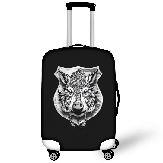 shield with wild boar head - DIGITAL - grayscale Luggage Covers