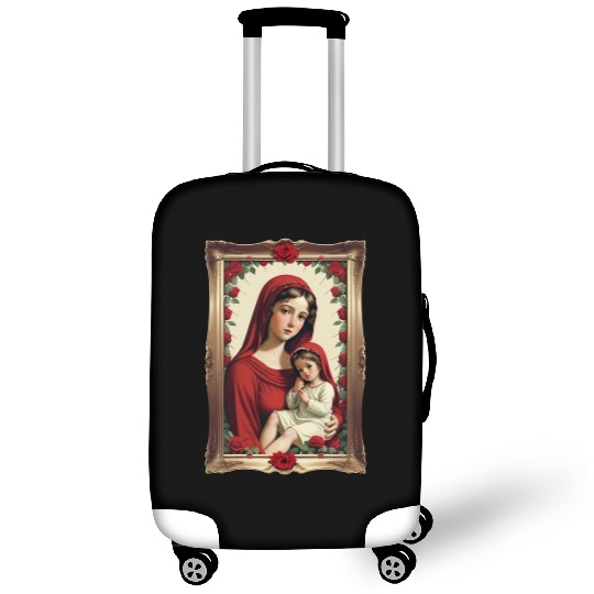 Mother Mary and Baby Jesus in a Frame with Roses Luggage Covers