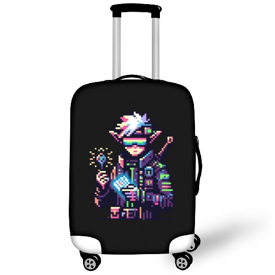 Cyberpunk Elf Neon-Lit Goggles and Digital Key Luggage Covers