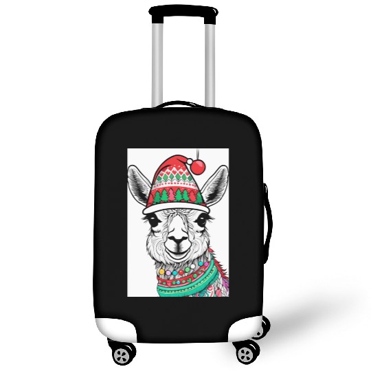 Cute Llama with Christmas Hat Luggage Covers