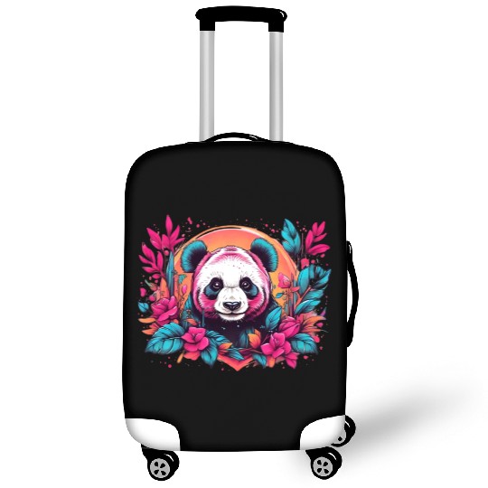 Retro panda with neon nature floral vintage sunset Luggage Covers