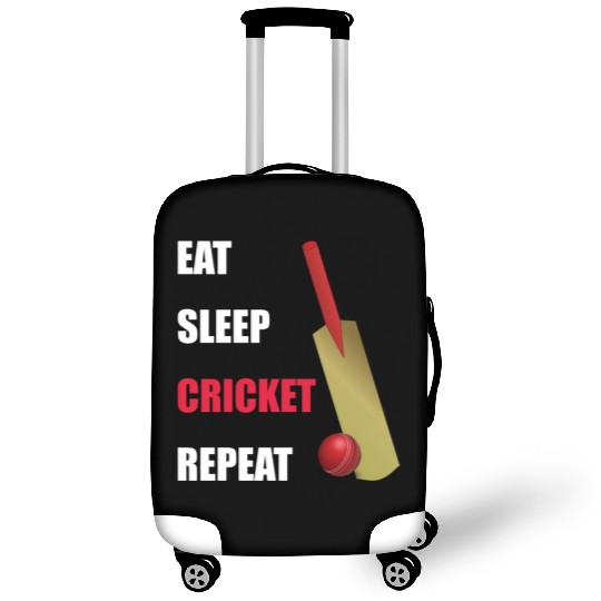 Eat Sleep Cricket Repeat Red and White Text Luggage Covers