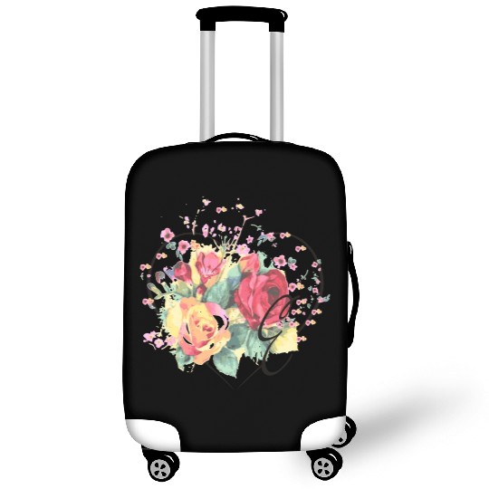 Letter E Monogram Floral Roses Heart Luggage Covers