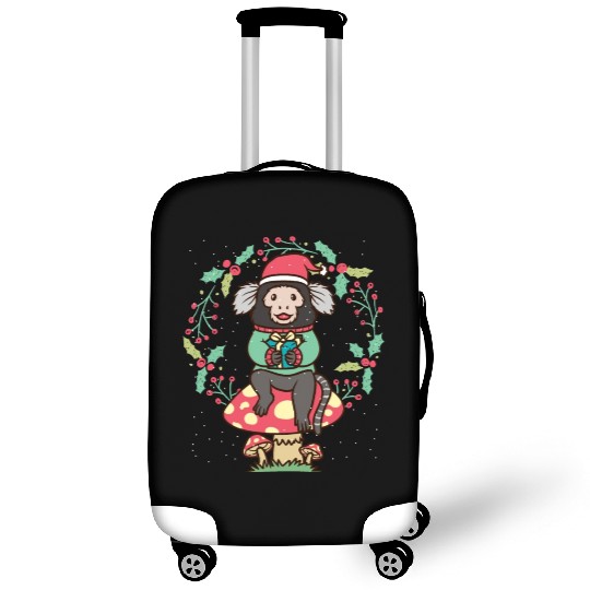 Marmoset Monkey On Mushroom Christmas Wreath Luggage Covers
