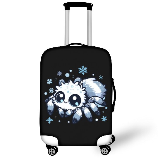 Cute white jumping spider in snowflakes Luggage Covers