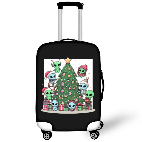 Aliens decorate Christmas tree Luggage Covers