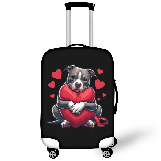 Cute Pitbull Holding a Heart Cartoon Luggage Covers