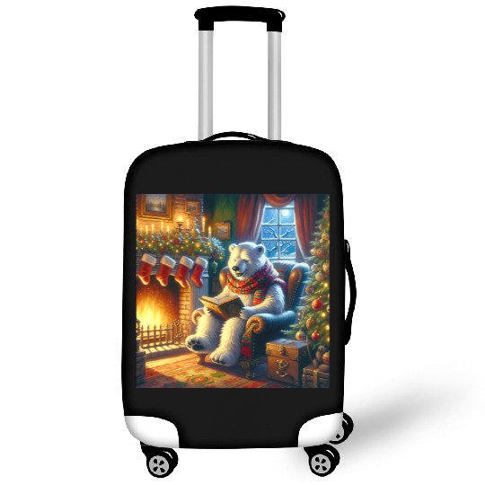 Winter Tales-Merry Cozy Bear Reading by Fireplace Luggage Covers
