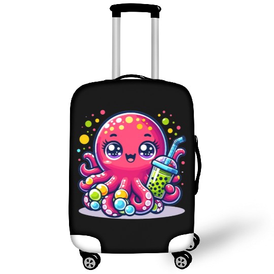 Kawaii Octopus With Bubble Tea Sea Ocean Boba Tea Luggage Covers