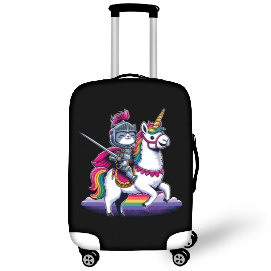 Happy Funny Cat Knight Riding Unicorn Llama Alpaca Luggage Covers