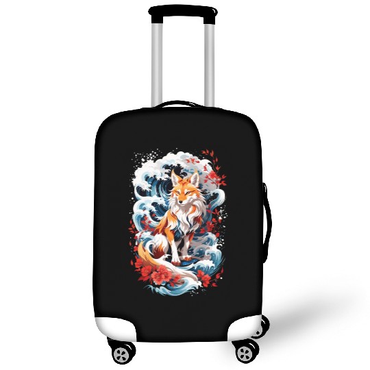 Fantasy Japanese Kitsune Fox with Flowers and Wave Luggage Covers
