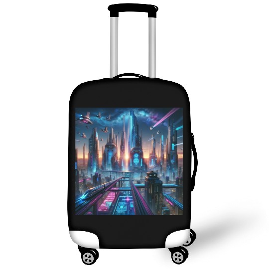Future Metropolis Neon Cityscape at Night Luggage Covers