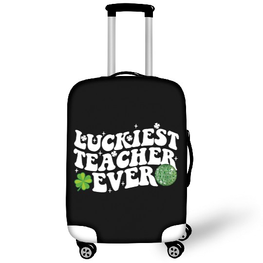 Luckiest Teacher Ever Disco Ball Shamrock Groovy Luggage Covers