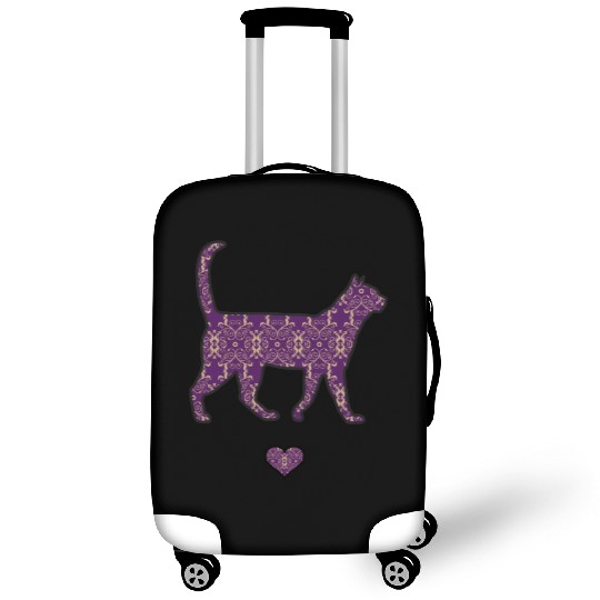 Purple Cat Damask Style Love Heart Cute Silhouette Luggage Covers