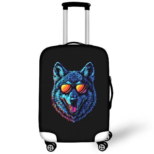 Cool Wolf Face Blue Wolf Wearing Sunglasses Luggage Covers