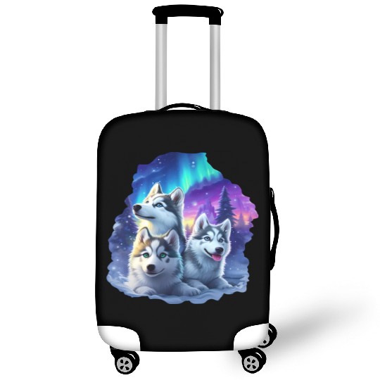 Husky family at night Luggage Covers